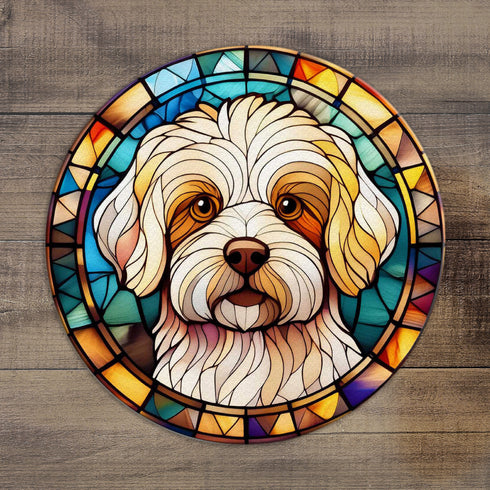 Bichon Frise Circular Glass Suncatcher Worktop Saver
